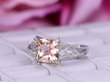 2ct Princess Morganite Engagement Ring Filigree Split Shank 14k White Gold Over