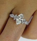 4Ct Marquise Cut Diamond Milgrain Art Deco Engagement Ring 14K White Gold Finish