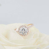 1.6ct Round Cut VVS1 Diamond Engagement Ring Halo Solitaire 14k Rose Gold Finish