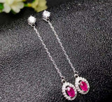 1.6ct Drop Earrings Oval Cut Pink Ruby Dangling Halo 14k White Gold Finish