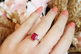 1.5ct Radiant Cut Pink Ruby Engagement Ring 14k White Gold Finish Solitaire