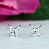 0.6ct Marquise Cut Diamond Butterfly Stud Earrings Women 14k White Gold Finish