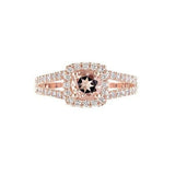 2Ct Round Cut Peach Morganite Diamond Split Shank Halo Ring 14K Rose Gold Finish