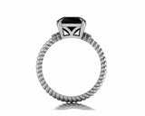 Solitaire Rope Shank Ring 1.2ct Cushion Cut Black Diamond 14k White Gold Finish