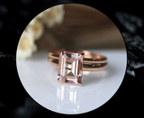 1ct Emerald Cut Peach Morganite Engagement Ring 14k Rose Gold Finish Bridal Set