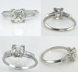 3.5Ct Asscher Cut Trilogy Engagement Ring 18K White Gold Finish Baguette Accents