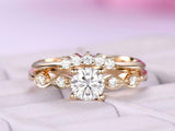 1.5ct Round Cut Diamond Engagement Ring Curved Bridal Set 14k Yellow Gold Finish