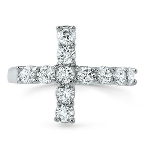 1.21ct Round Cut Diamond Engagement Ring Horizontal Cross 14k White Gold Finish