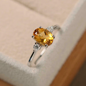 1ct Oval Yellow Citrine Engagement Ring Trilogy Minimalist 14k White Gold Finish