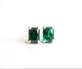 1.2ct Stud Earrings Radiant Cut Emerald Solitaire Design 14k White Gold Finish