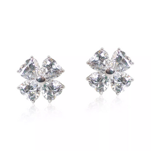 2Ct Heart Cut DVVS1 Diamond Clover Floral Stud Earrings 14K White Gold Finish