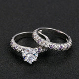 Love Couple Wedding Bridal Set Ring 2.5ct Heart Cut Diamond 14k White Gold Over