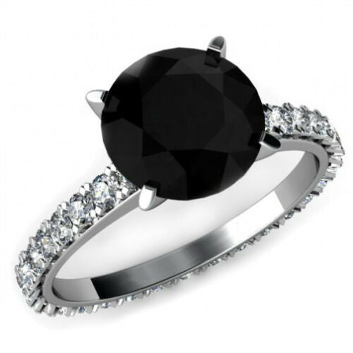 1.5ct Round Cut Black Diamond Solitaire Engagement Ring 14k White Gold Finish